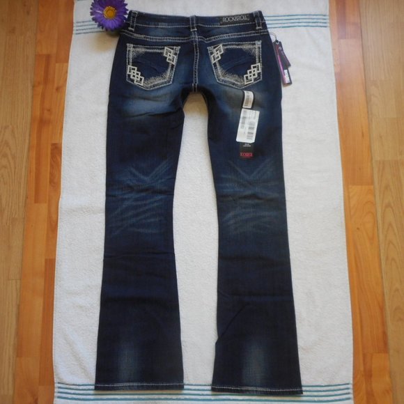 NEW Rock and Roll Cowgirl Jeans Size 30x34 Low Rise Bootcut Denim Embellished - Picture 10 of 13